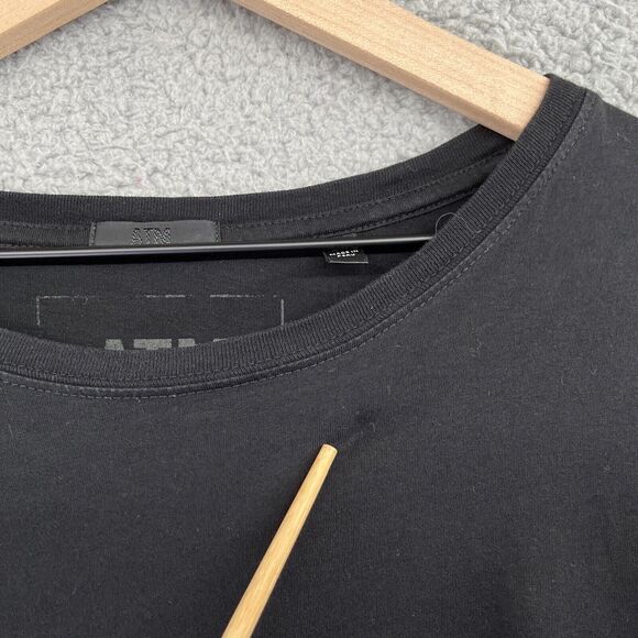 ATM Top Medium Ruffled 3/4 Sleeve Round Neck Black Jersey Blouse Career Minimal - Picture 3 of 13